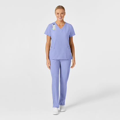 W123 6155 Stylized V-Neck Scrub Top Ceil Blue Model Image Alternate | Wink