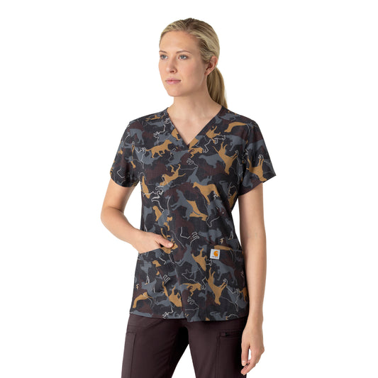 Carhartt Prints C13414 Women's V-Neck Print Scrub Top Furry Fete