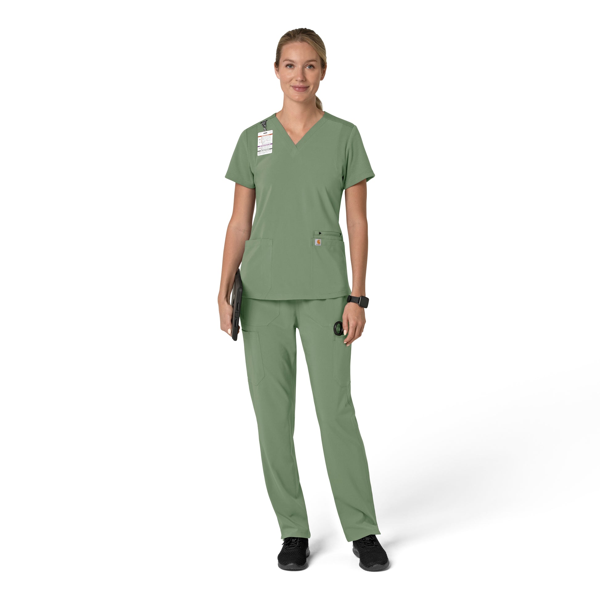 Force Cross-Flex C13210 Women's Flex Panel V-Neck Scrub Top Green Slate