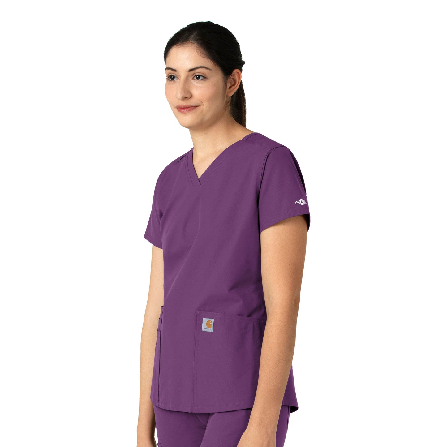 Force Essentials C12113 V-Neck Scrub Top Eggplant Model Image Right Side | Carhartt