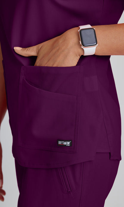 Grey's Anatomy Stretch GRST011 Emma Scrub Top Wine