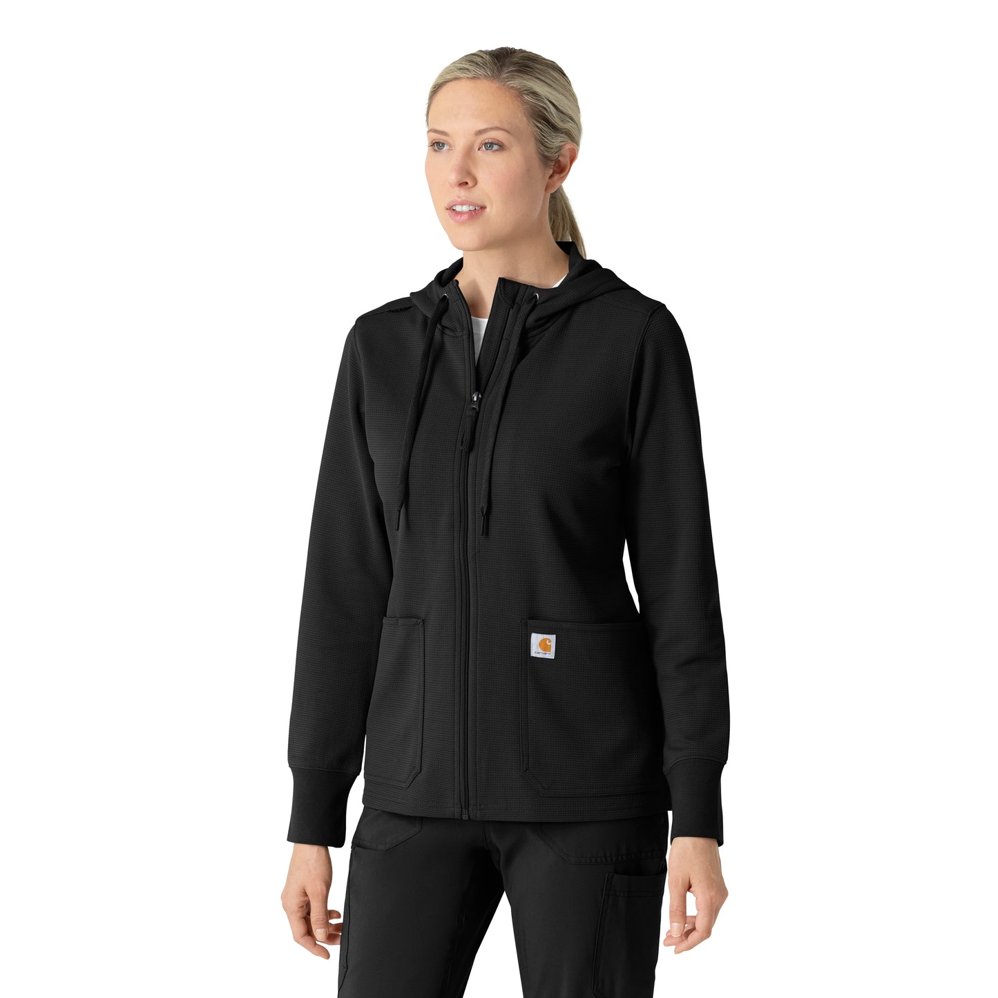Layers C82008 Women's Full Zip Waffle Hoodie Black