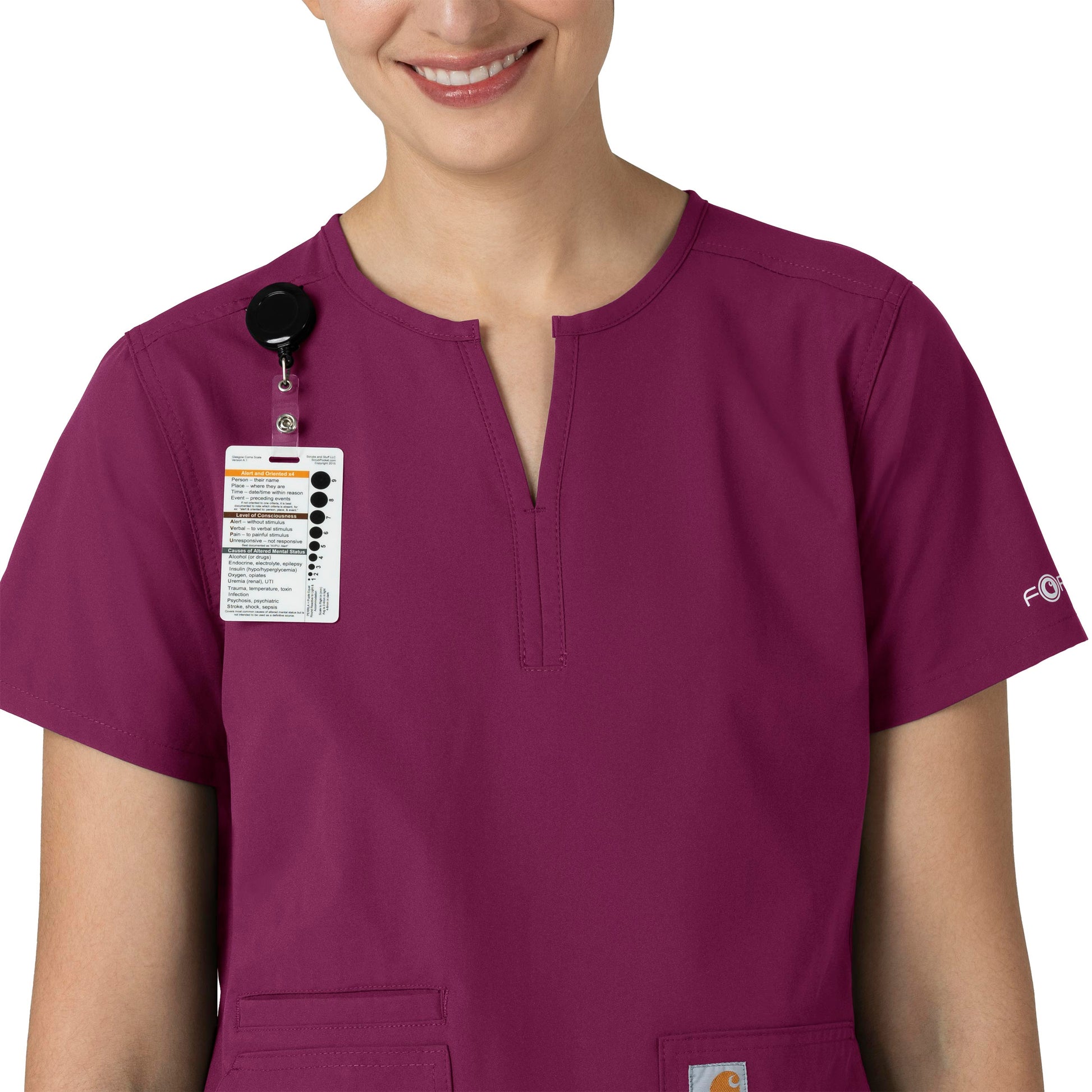 Force Essentials C12213 Notch Neck Tunic Scrub Top Wine Model Image Alternate | Carhartt