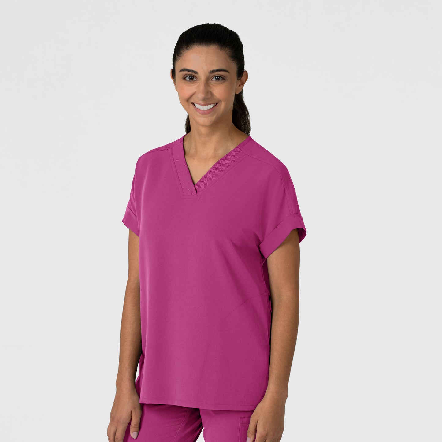 Nova 6232 Drop Shoulder Boxy Scrub Top Raspberry Model Image Right Side | Wink