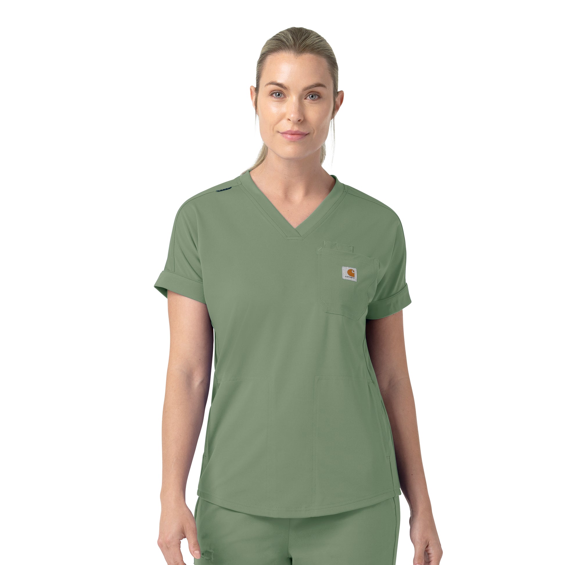 Force Cross-Flex C13190 Knit Women's V-Neck Scrub Top Green Slate