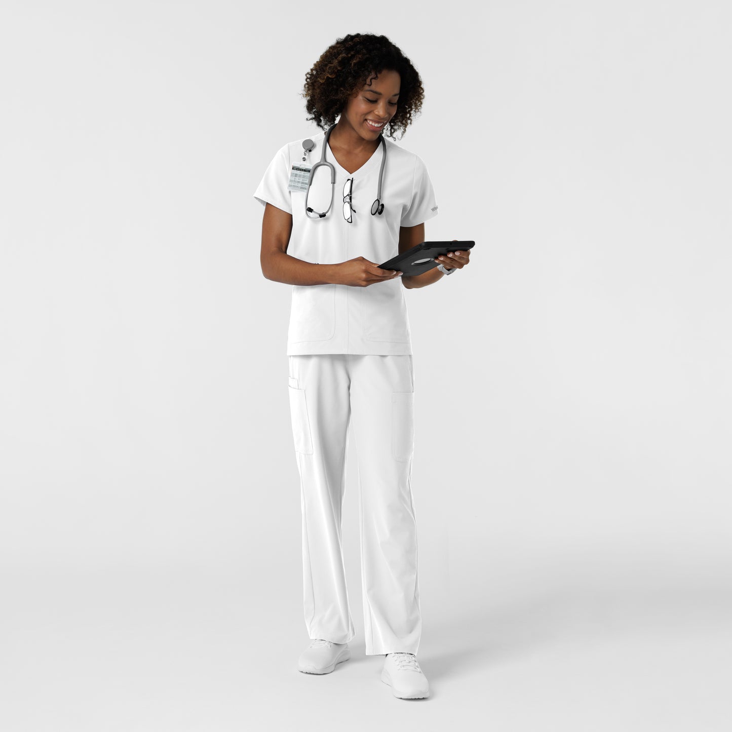 NURTUR 6180 Women's V-Neck Scrub Top White