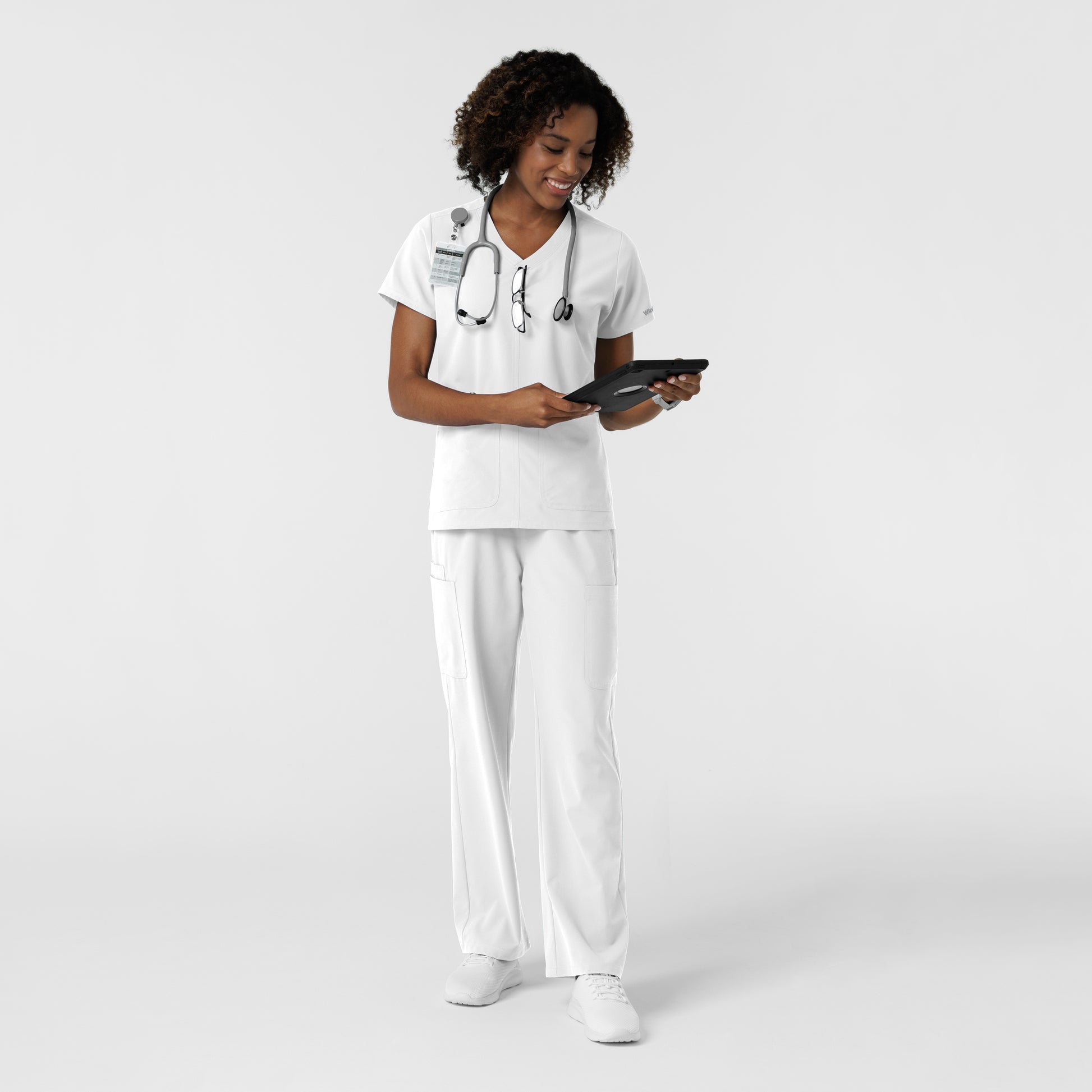 NURTUR 6180 Women's V-Neck Scrub Top White