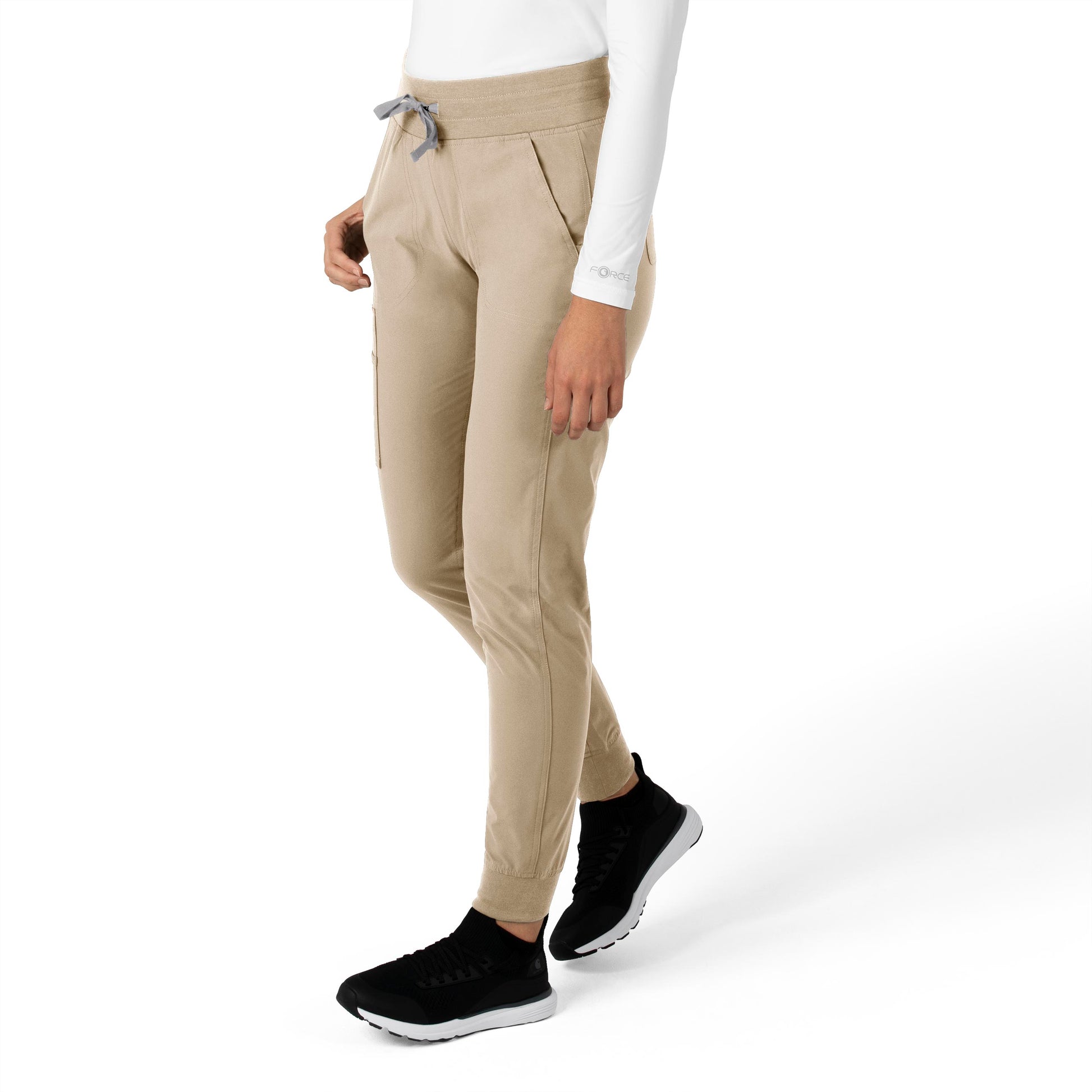 Force Essentials C51113 Jogger Scrub Pant Khaki Model Image Left Side | Carhartt