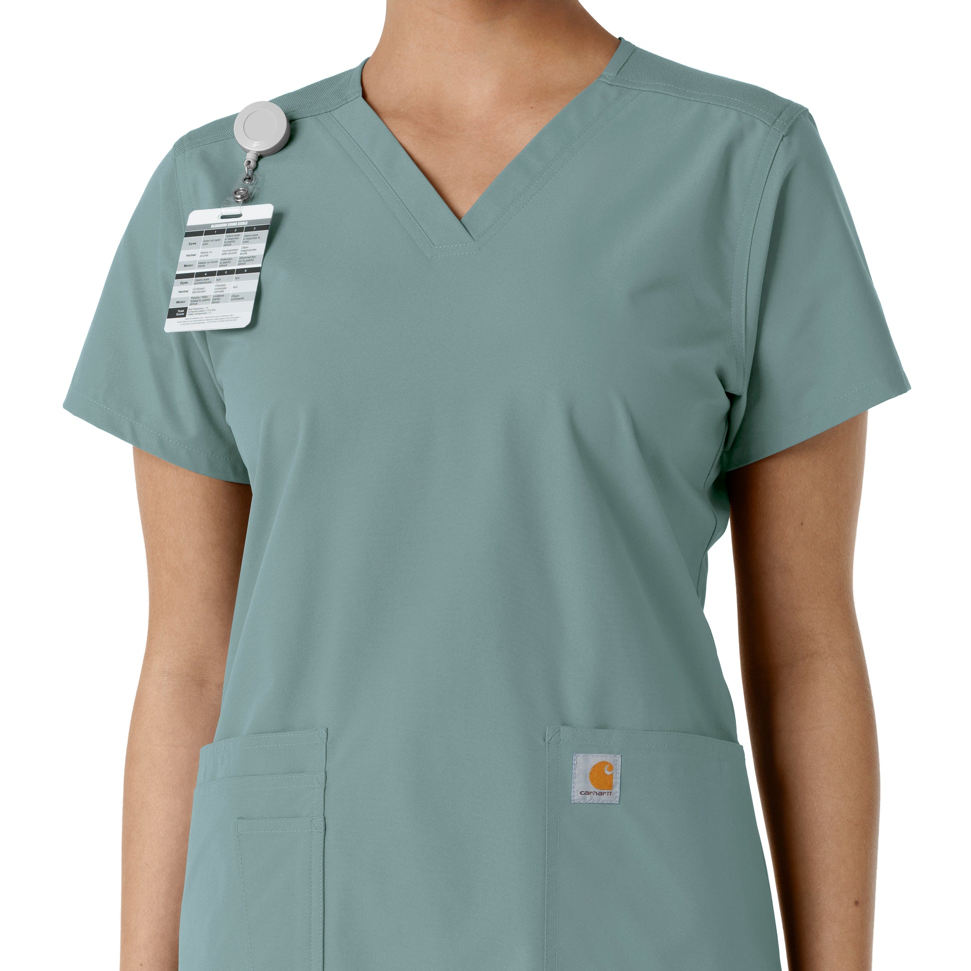 Force Essentials C12313 V-Neck Knit Panel Scrub Top Summer Blue Model Image Alternate | Carhartt