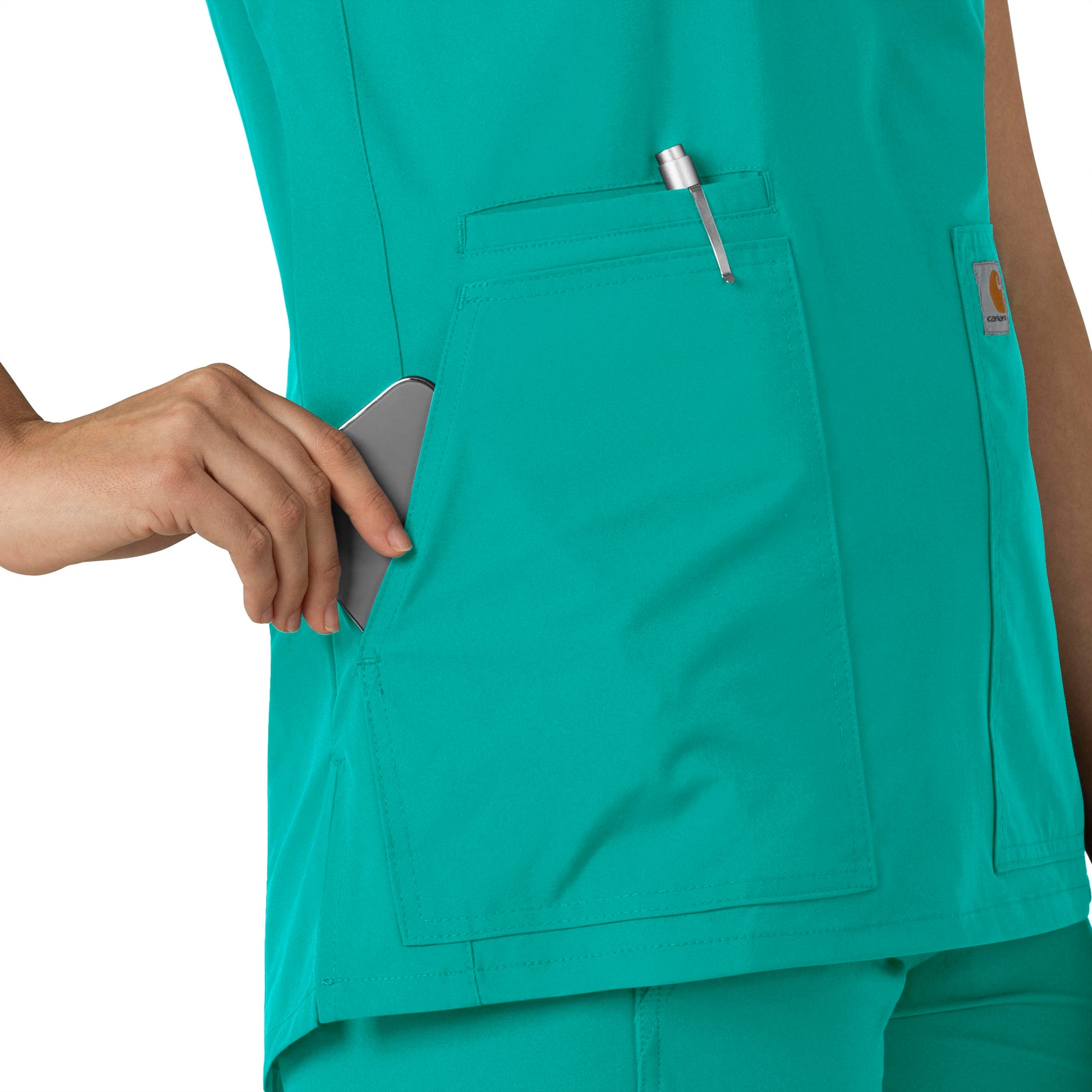 Force Essentials C12213 Notch Neck Tunic Scrub Top Teal Blue Model Image Alternate | Carhartt