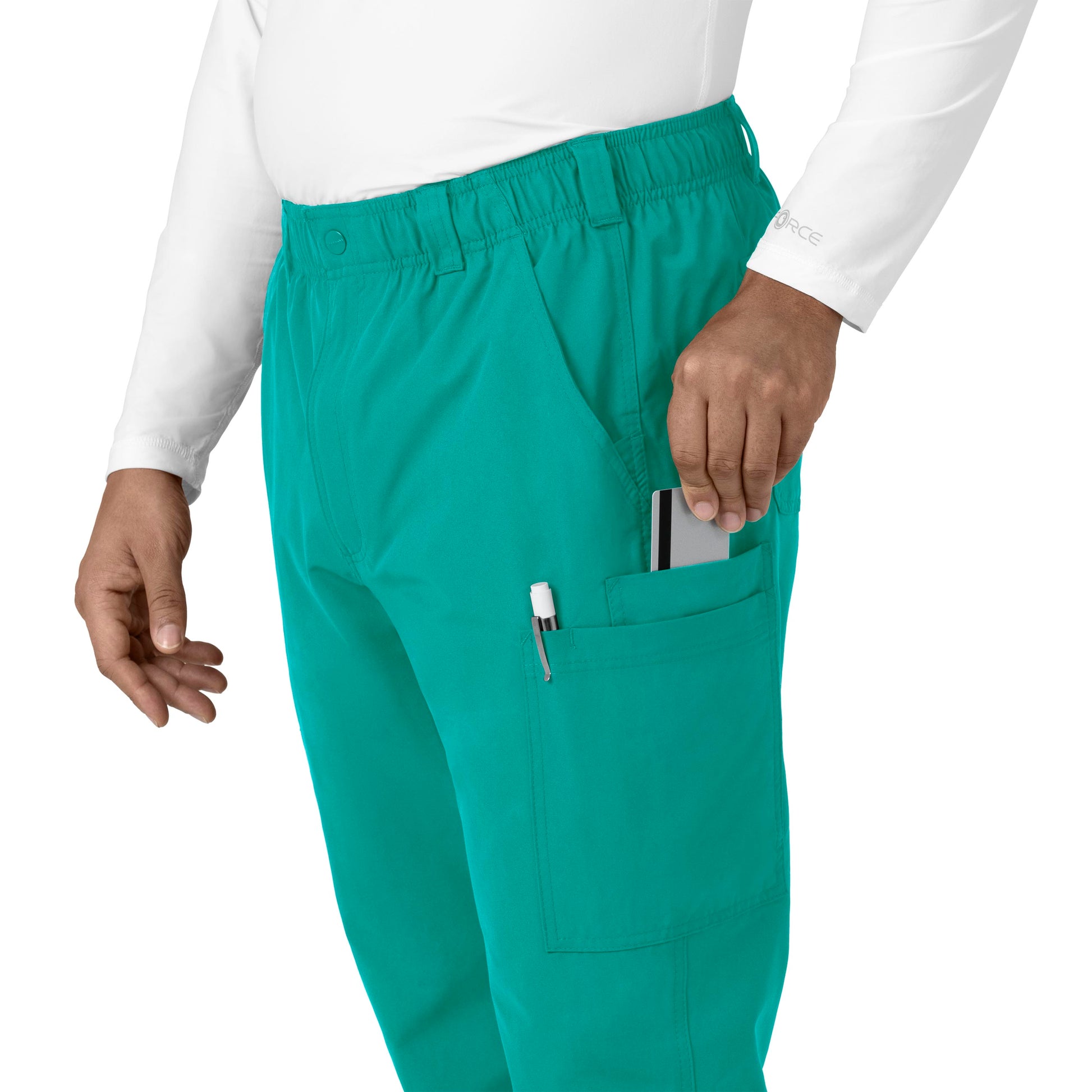 Force Essentials C56113 Men's Straight Leg Cargo Scrub Pants Teal Blue Model Image Left Side | Carhartt