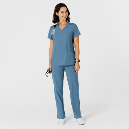 W123 6145 Women's Flex-n-Reach Side Panel V-Neck Scrub Top Pacific Blue