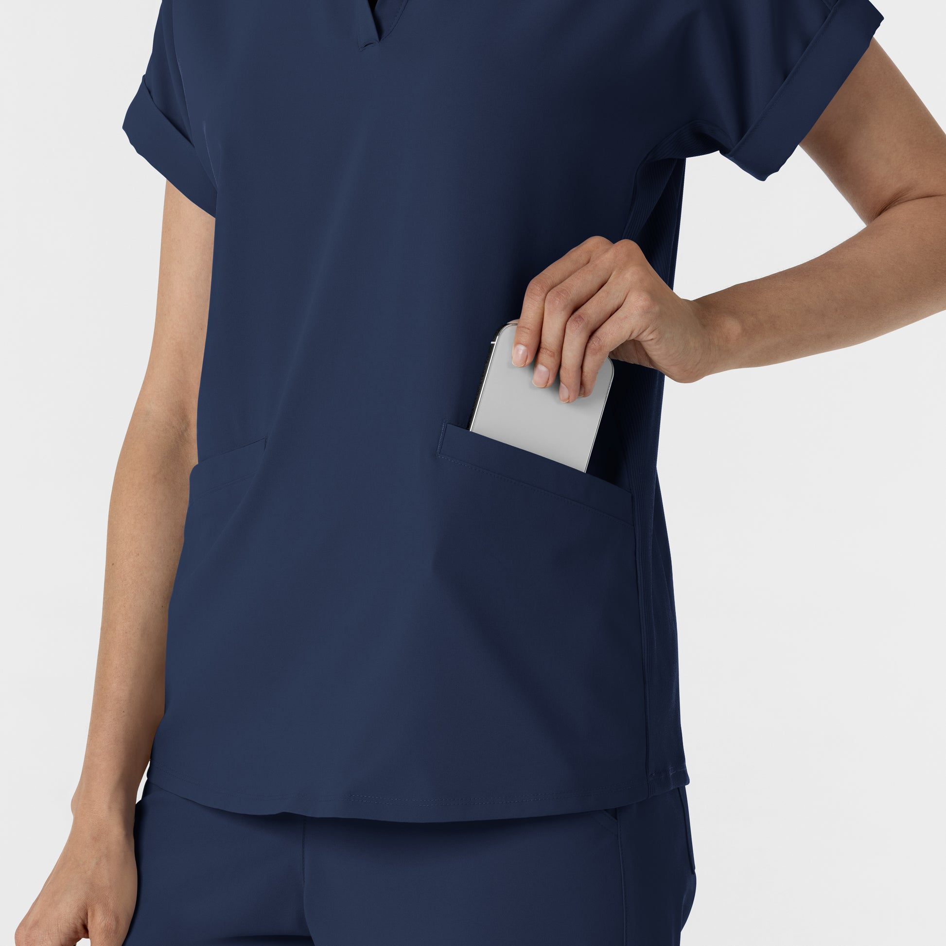 RENEW 6934 Women’s Flex-n-Reach Collared Scrub Top Navy Model Image Alternate | Wink