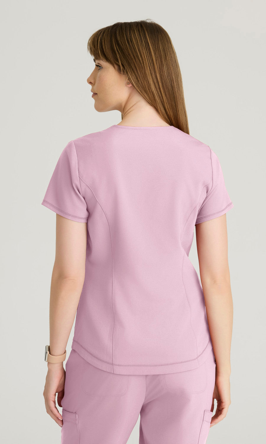 Grey's Anatomy Evolve GSST180 Women's Rhythm Top in Misty Pink by Barco Model Image Back