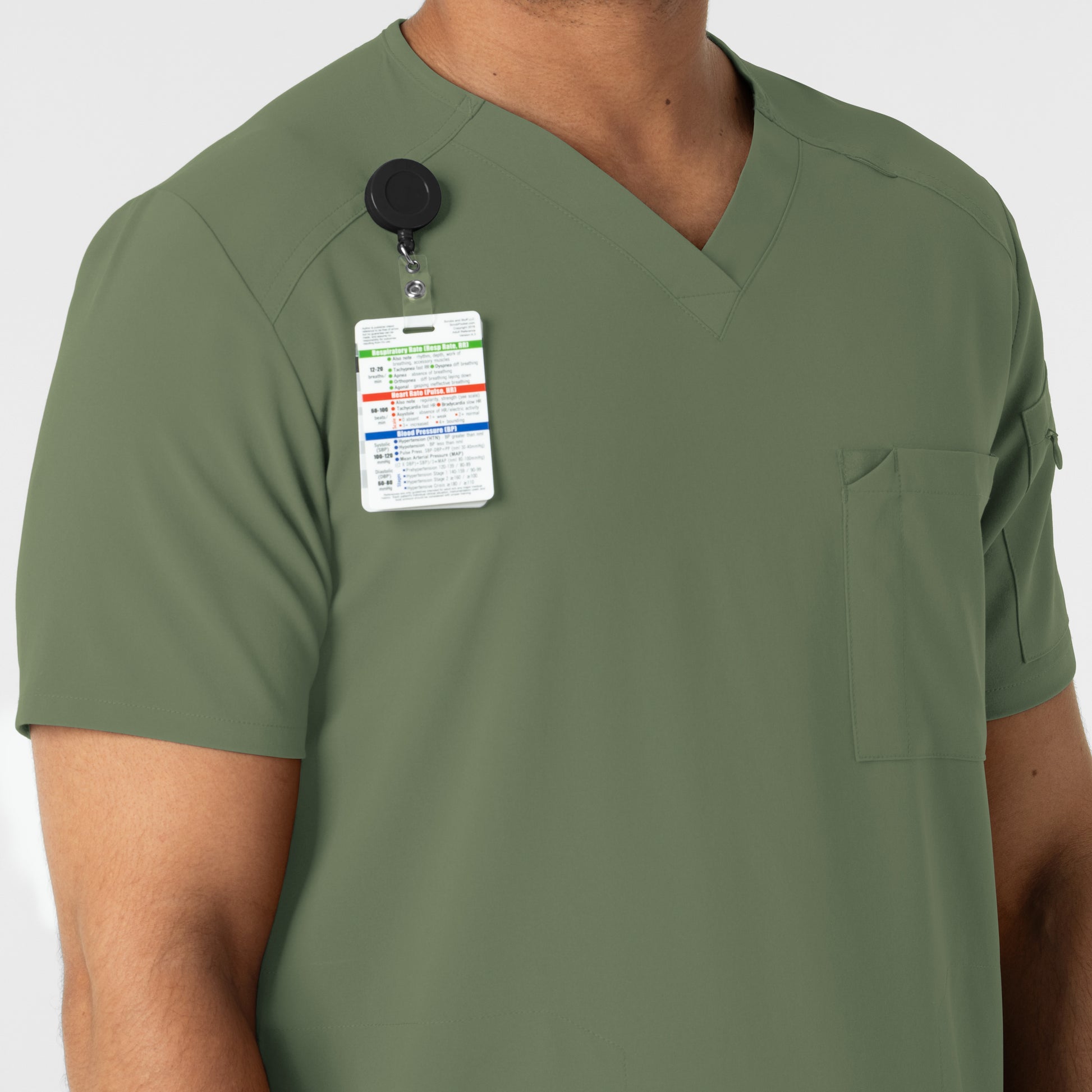 RENEW 6834 Men's V-Neck 5 Pocket Scrub Top Olive Model Image Alternate | Wink