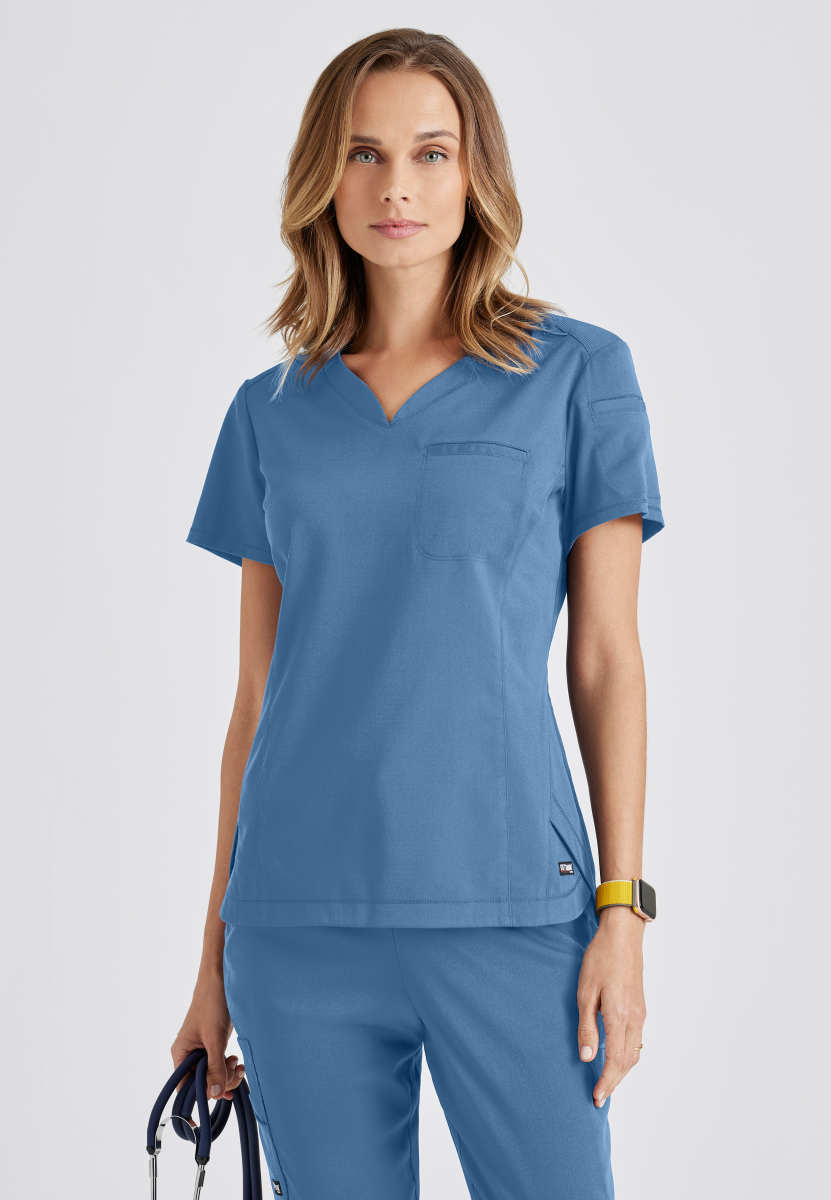 Greys Anatomy Stretch GRST136 Capri Tuck-in Scrub Top Ciel Blue