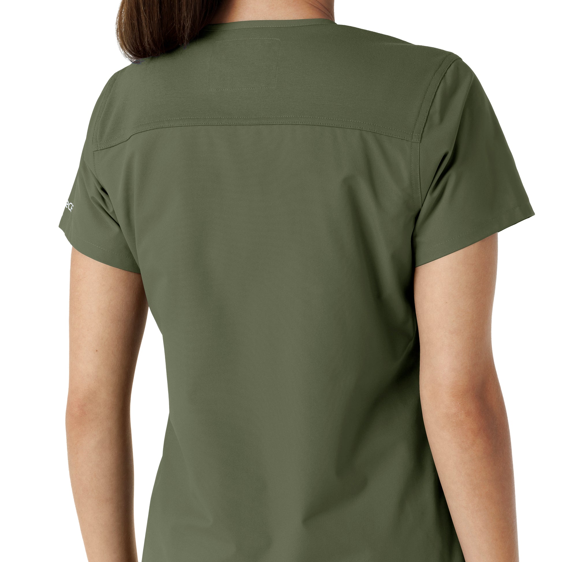 Force Essentials C12313 V-Neck Knit Panel Scrub Top Olive Model Image Alternate | Carhartt