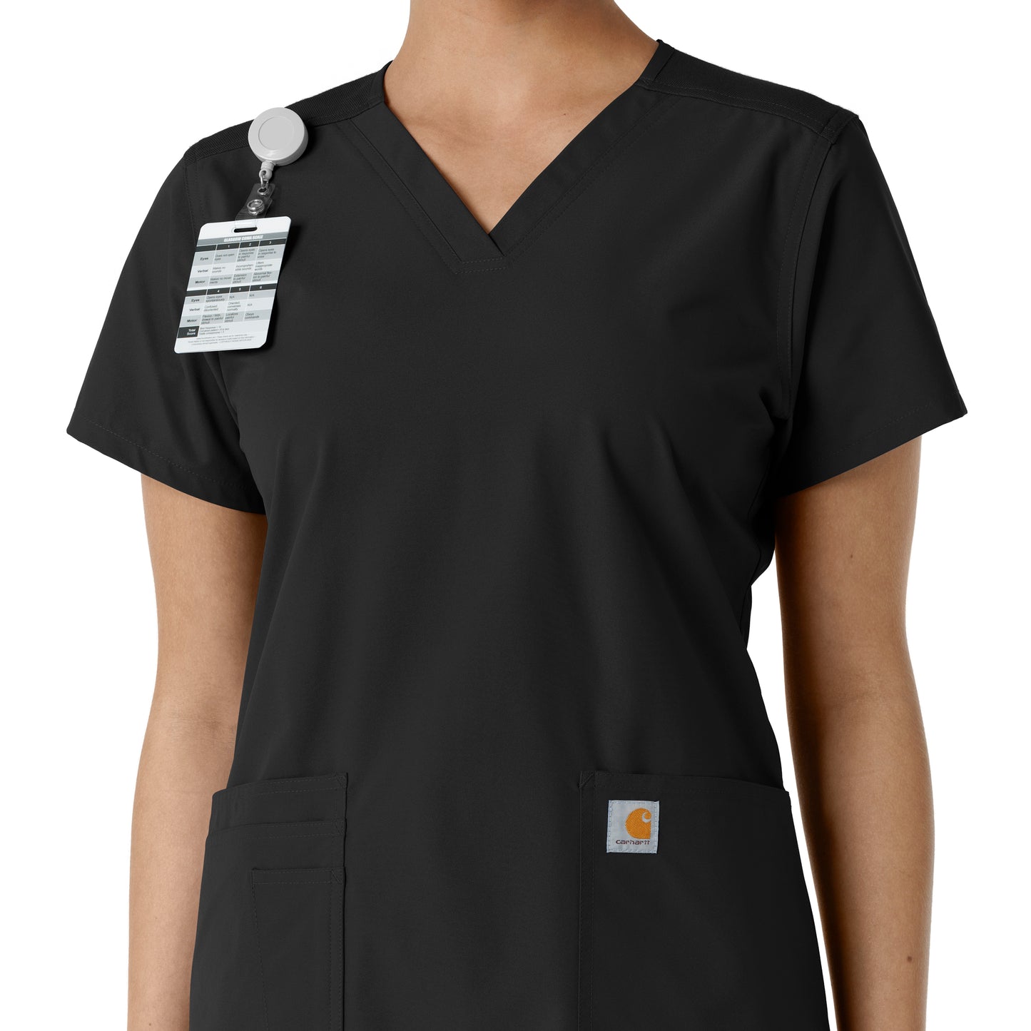 Force Essentials C12313 V-Neck Knit Panel Scrub Top Black Model Image Alternate | Carhartt