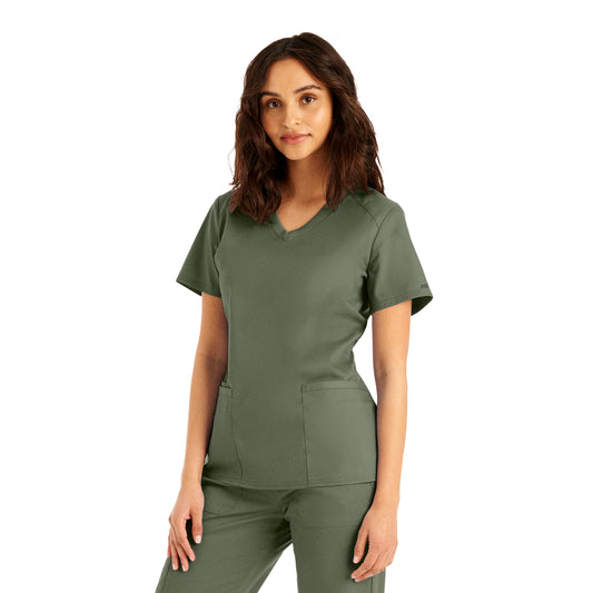 ProFlex LT105 Women's 3 Pocket V Neck Scrub Top Olive Moss Image