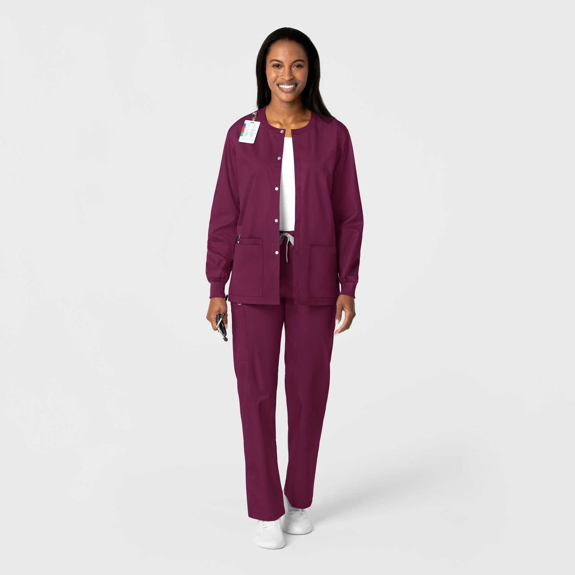 WonderWORK 800 Unisex Snap Front Jacket Wine Model Image Alternate | Wink