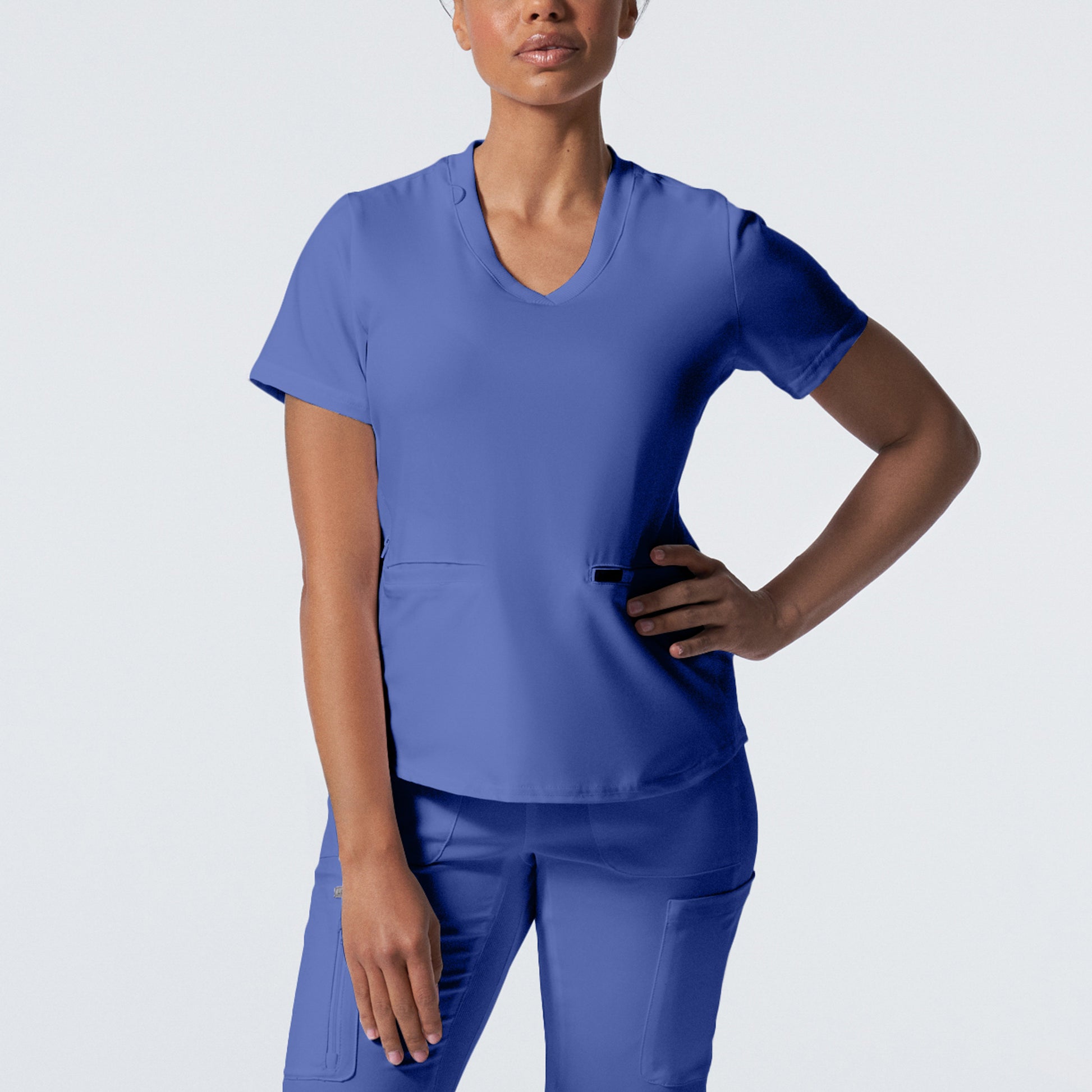 Forward LT100 Women's 3 Pocket V Neck Scrub Top Ceil Blue Image