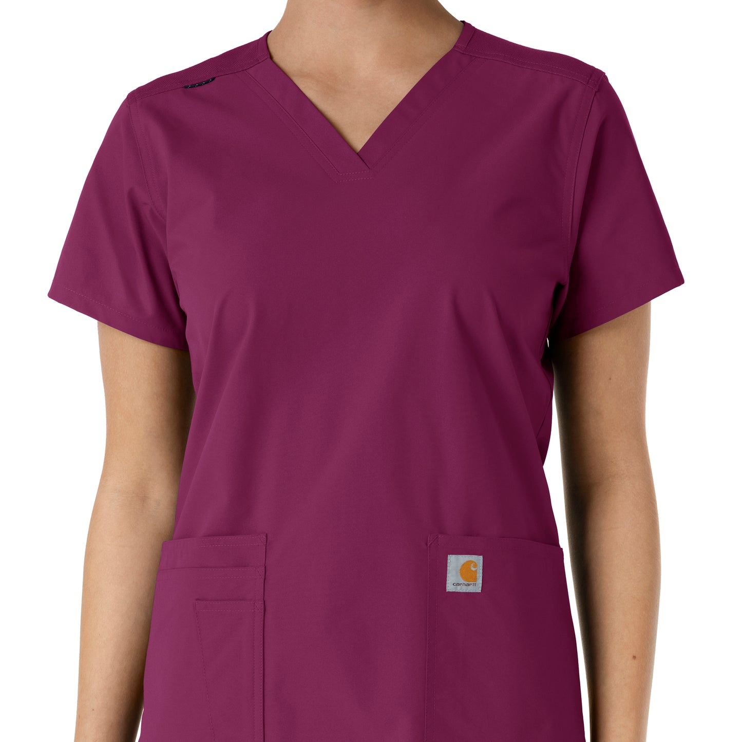 Force Essentials C12313 V-Neck Knit Panel Scrub Top Wine Model Image Left Side | Carhartt