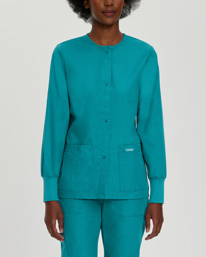 Essentials 7525 Women's 4 Pocket Warm Up Scrub Jacket Teal Image