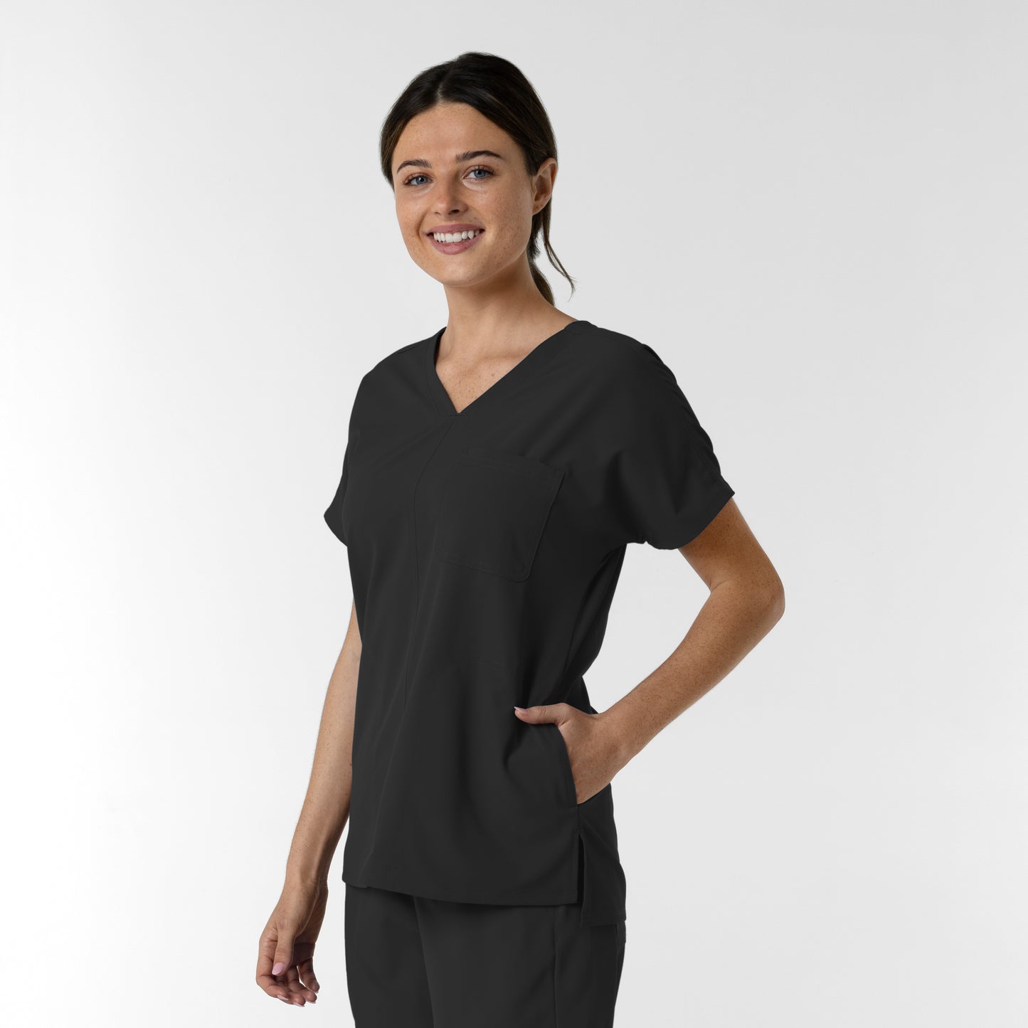 NURTUR 6280 Women's Drop Shoulder Tunic Scrub Top Black