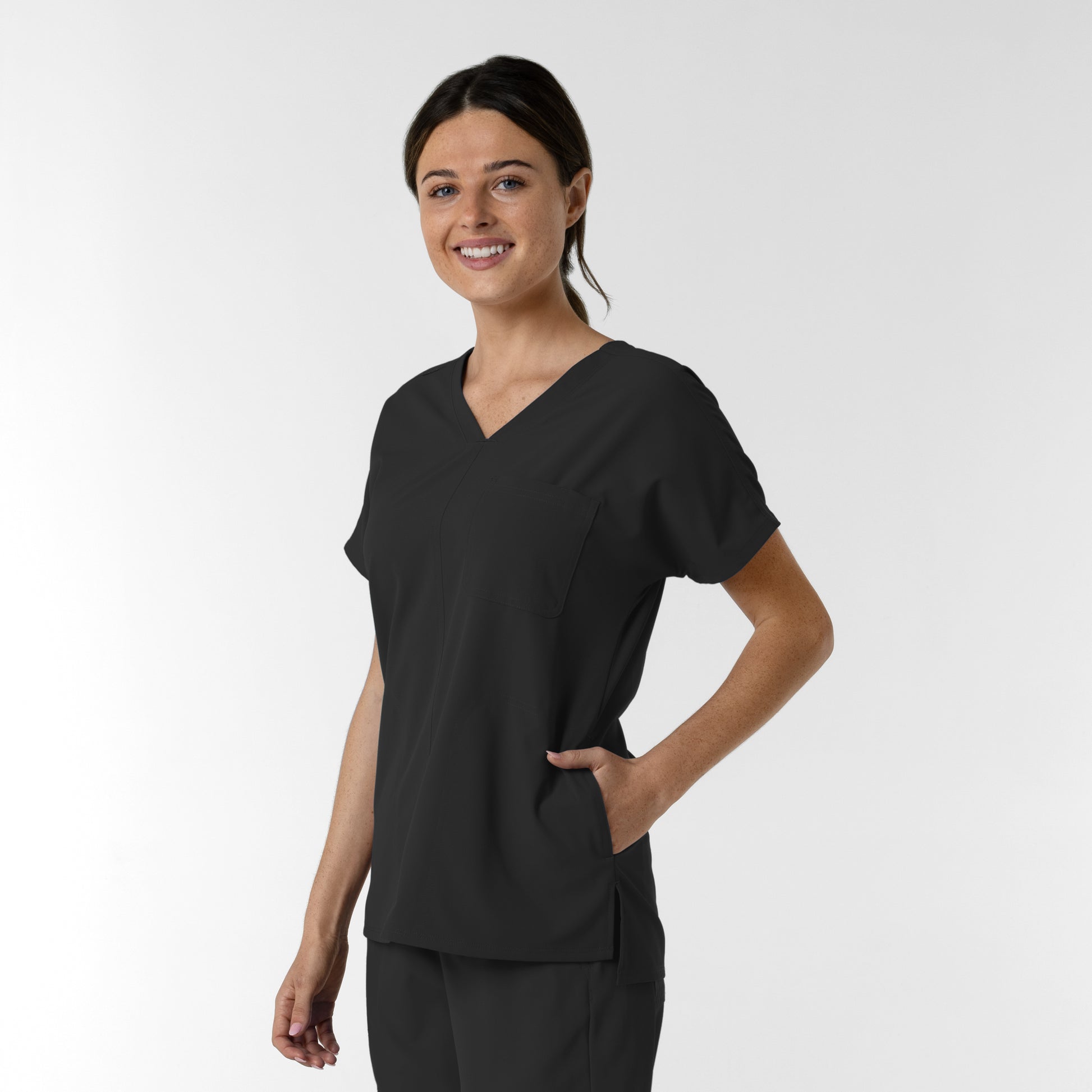 NURTUR 6280 Women's Drop Shoulder Tunic Scrub Top Black