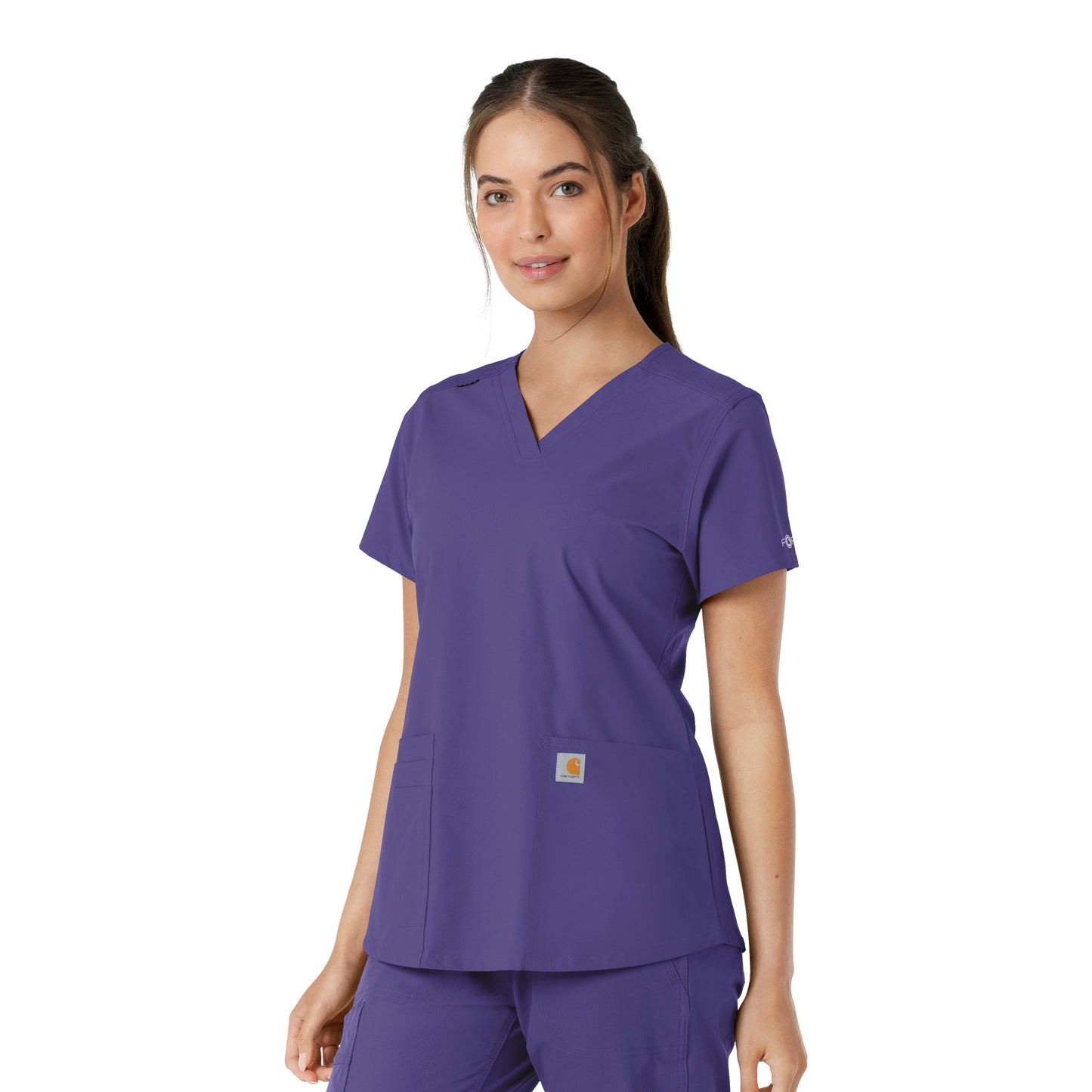 Force Essentials C12313 V-Neck Knit Panel Scrub Top Grape Model Image Right Side | Carhartt