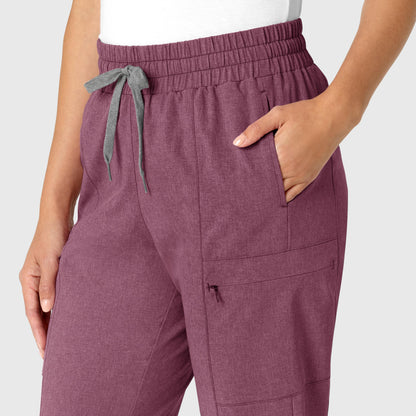 RENEW 5334 High Waist Slim Leg Scrub Pants Wine Heather Model Image Left Side | Wink