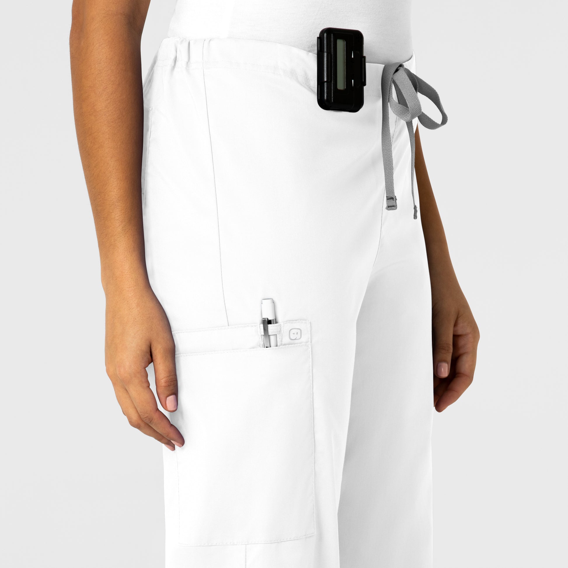 WonderWORK 500 Unisex Drawstring Cargo Scrub Pants White Model Image Alternate | Wink