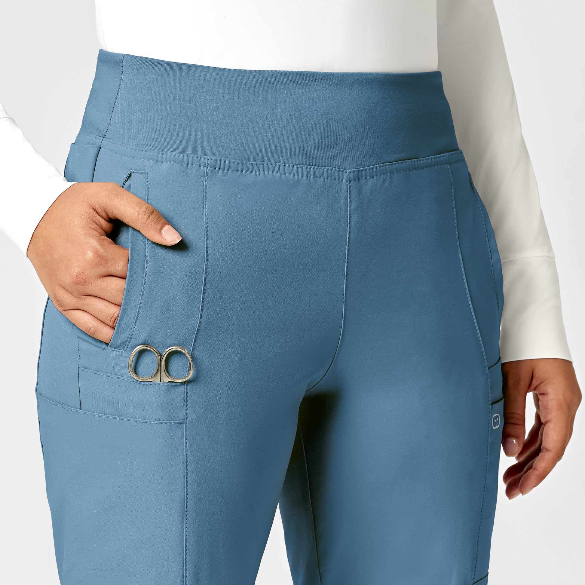 W123 5555 Women's Comfort Waist Cargo Jogger Scrub Pants Pacific Blue