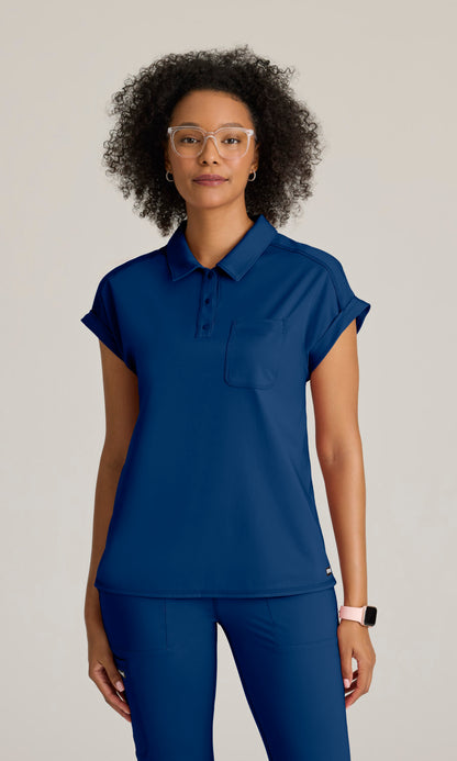 Grey's Anatomy Knits GRST254 Renew Knit Scrub Top Indigo