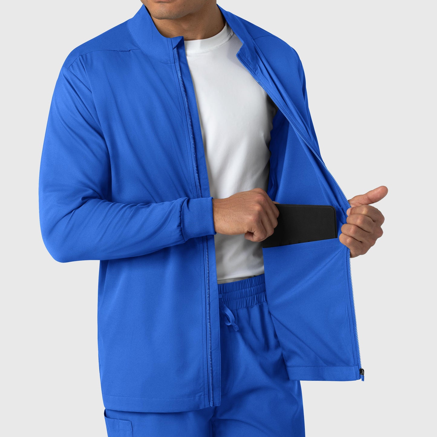 Boundless 8351 Men's Warm Up Scrub Jacket Royal Model Image Alternate | Wink