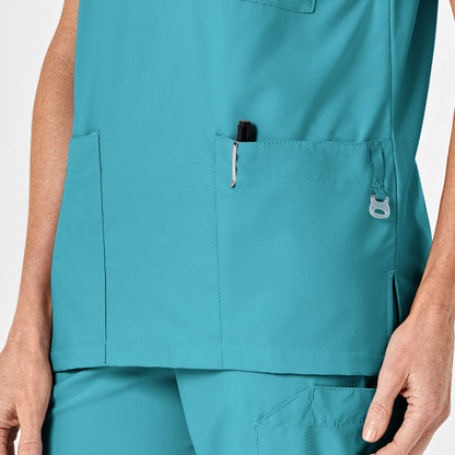 W123 6855 Unisex 4 Pocket Utility Scrub Top Teal Blue Model Image Alternate | Wink