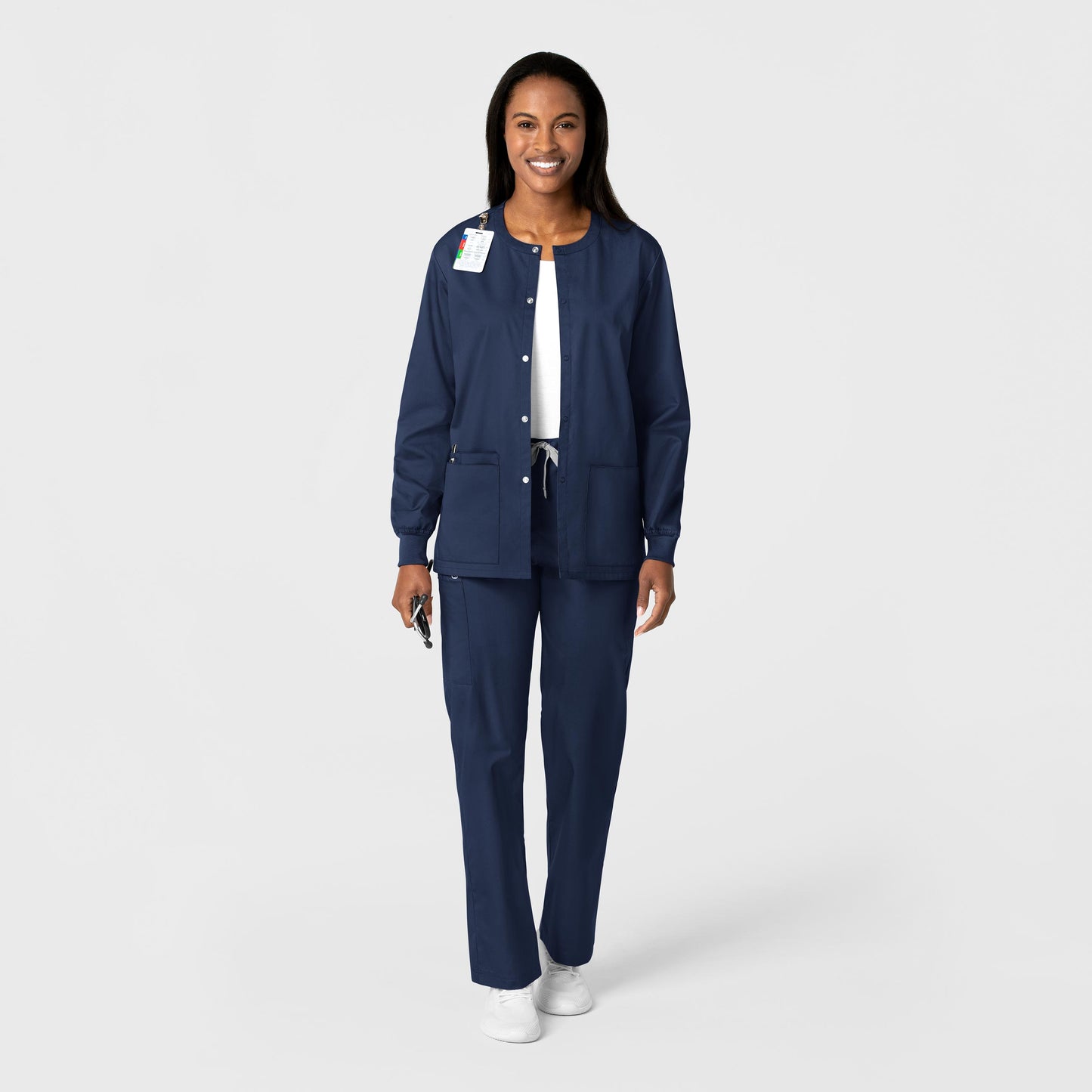 WonderWORK 800 Unisex Snap Front Jacket Navy Model Image Right Side | Wink