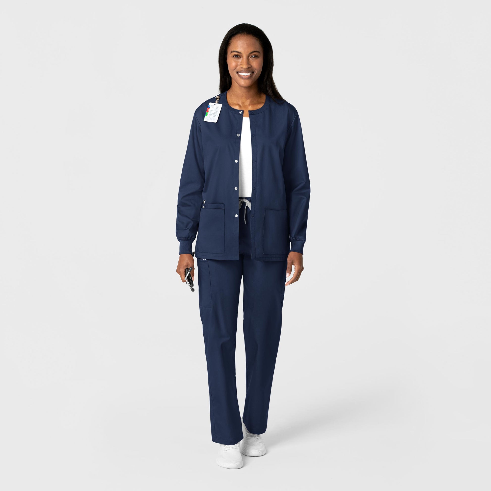 WonderWORK 800 Unisex Snap Front Jacket Navy Model Image Alternate | Wink