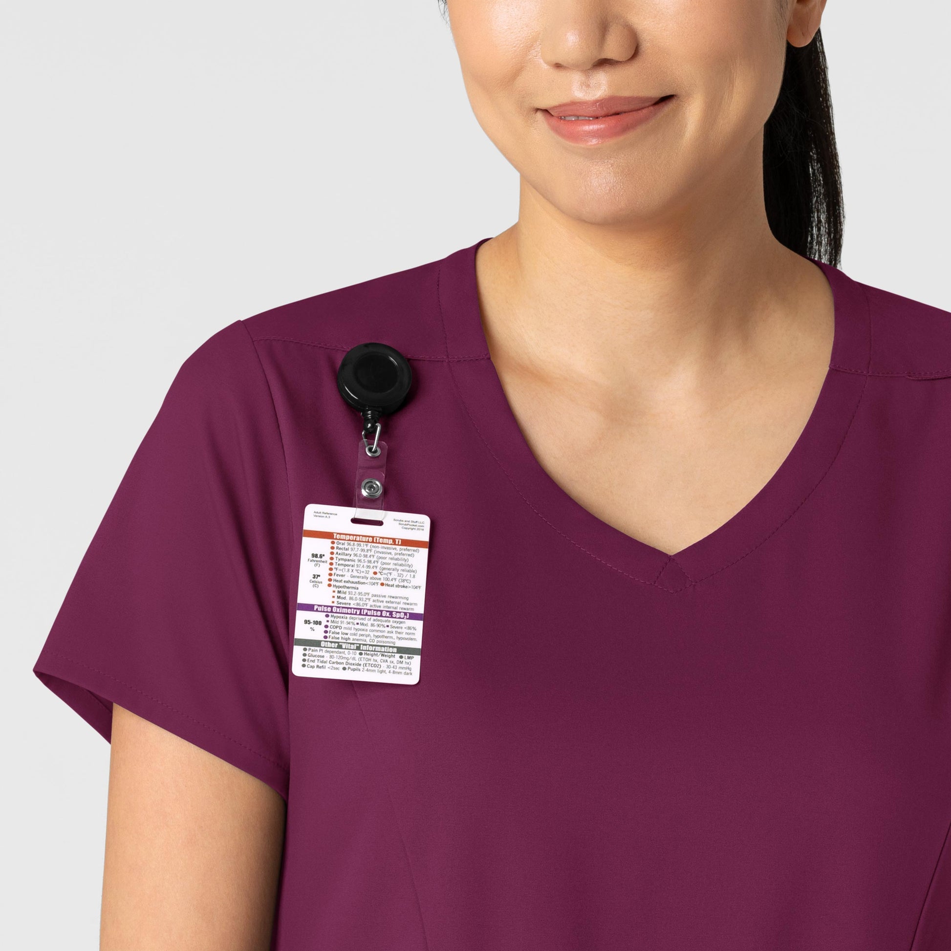 Boundless 6251 2-Pocket V-Neck Scrub Top Wine Model Image Left Side | Wink