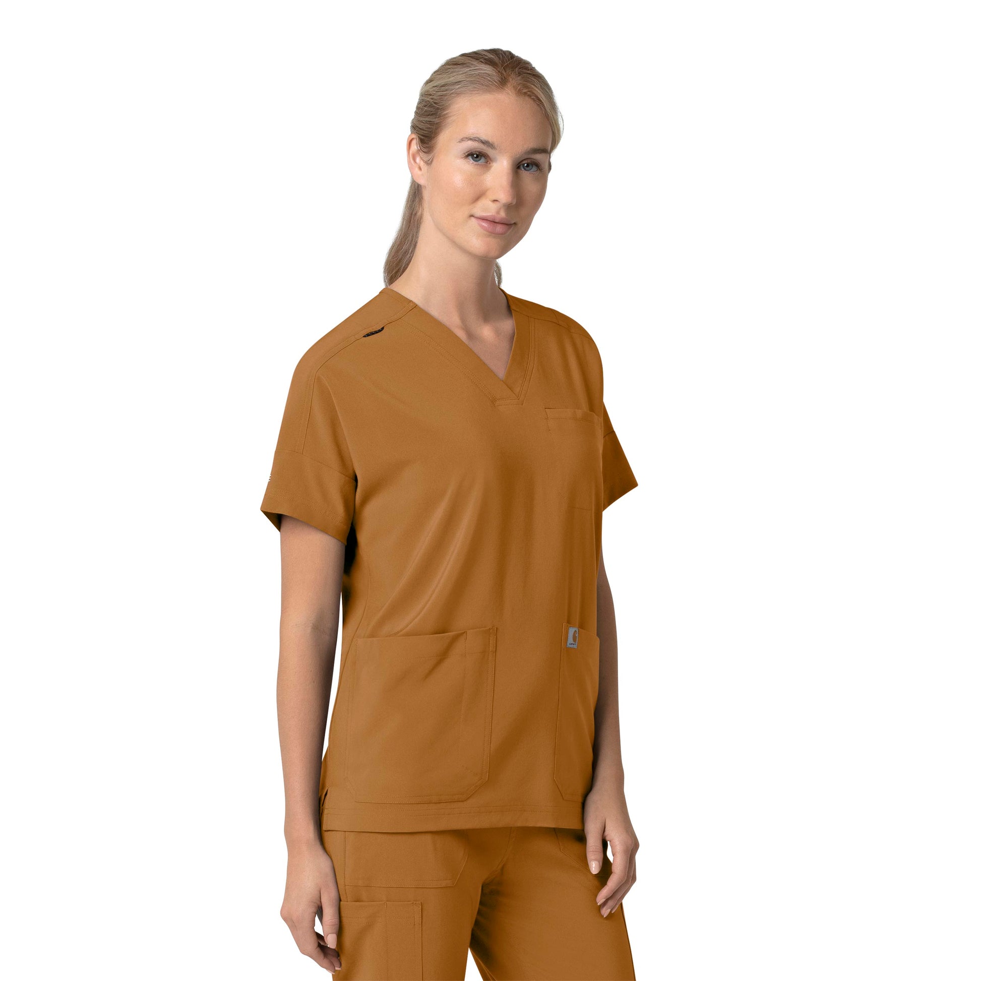 Force Cross-Flex C13110 Oversized V-Neck Scrub Top Fox Brown Model Image Right Side | Carhartt