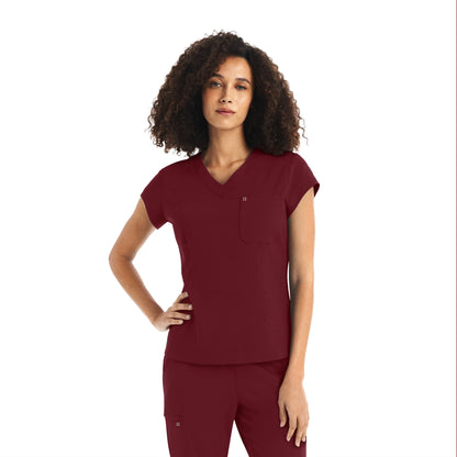 CRFT WT128 Women's 1 Pocket V Neck Scrub Top Wine Image