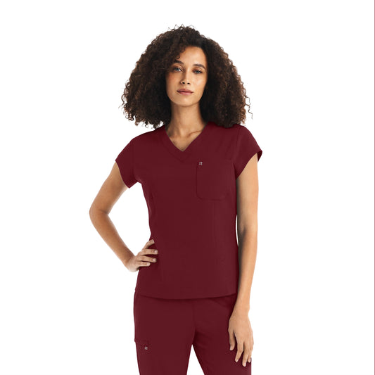 CRFT WT128 Women's 1 Pocket V Neck Scrub Top Wine Image