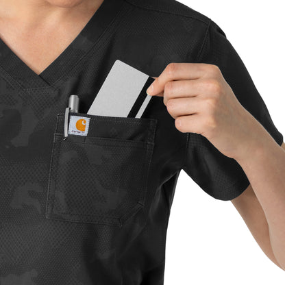 Carhartt Prints C13024 Women's Tuck-In Print Scrub Top Caring Camo Black