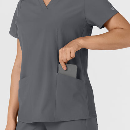 W123 6145 Flex-n-Reach Side Panel V-Neck Scrub Top Pewter Model Image Alternate | Wink