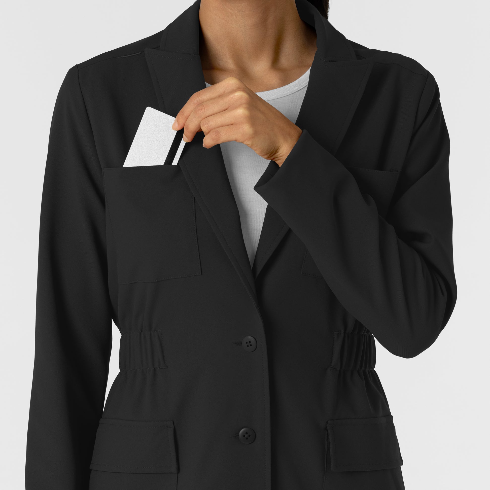 Layers 8166 Women's Blazer Short Lab Coat Black