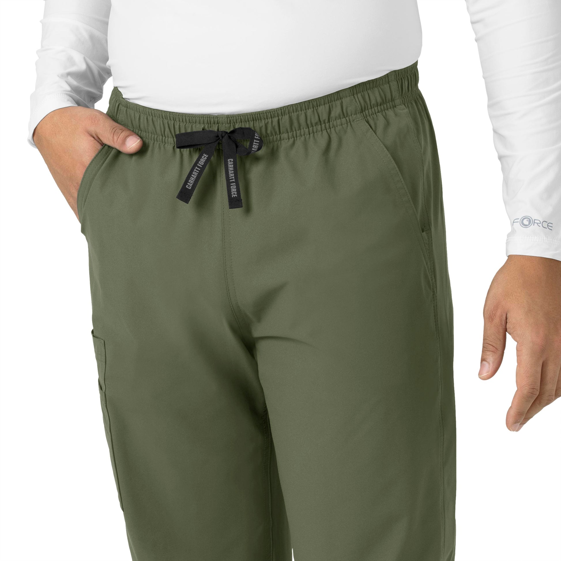 Force Essentials C55013 Unisex Elastic Waist Cargo Scrub Pants Olive Model Image Alternate | Carhartt