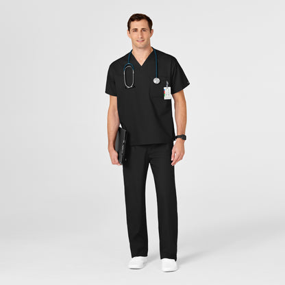 WonderWORK 100 Unisex V-Neck Scrub Top Black Model Image Alternate | Wink