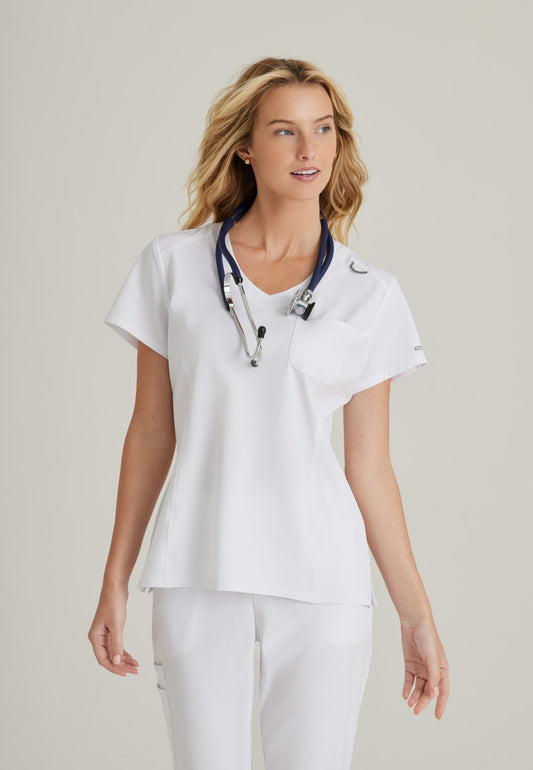 Skechers SKT147 Dignity Scrub Top White Model Image Front | Barco