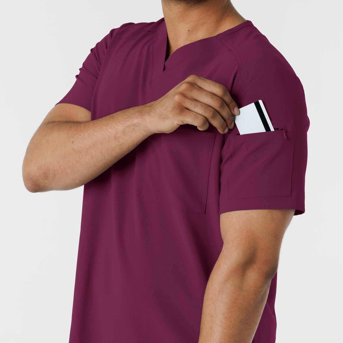 RENEW 6834 Men's V-Neck 5 Pocket Scrub Top Wine Model Image Alternate | Wink