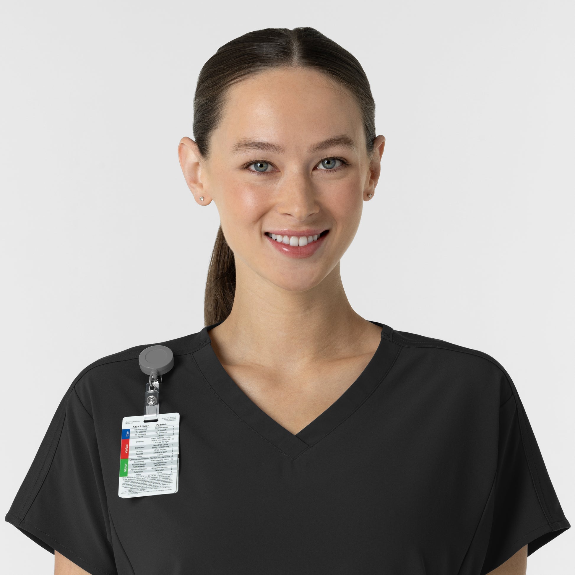 RENEW 6154 Women's V-Neck Tunic Scrub Top Black